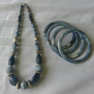 Vintage '80's Necklace & Bracelets, Blue/Gray & Silver